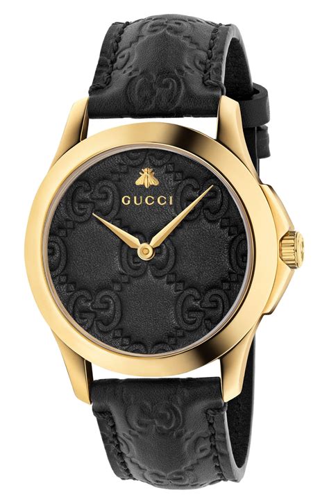 gucci gold face black leather band watch|genuine Gucci watch bands.